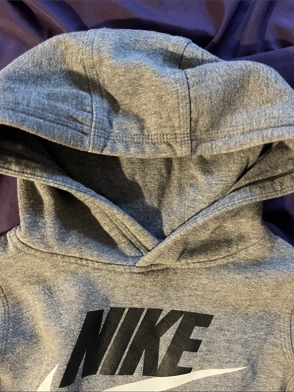 Nike Kids Gray Pullover Hoodie with Black & White Logo